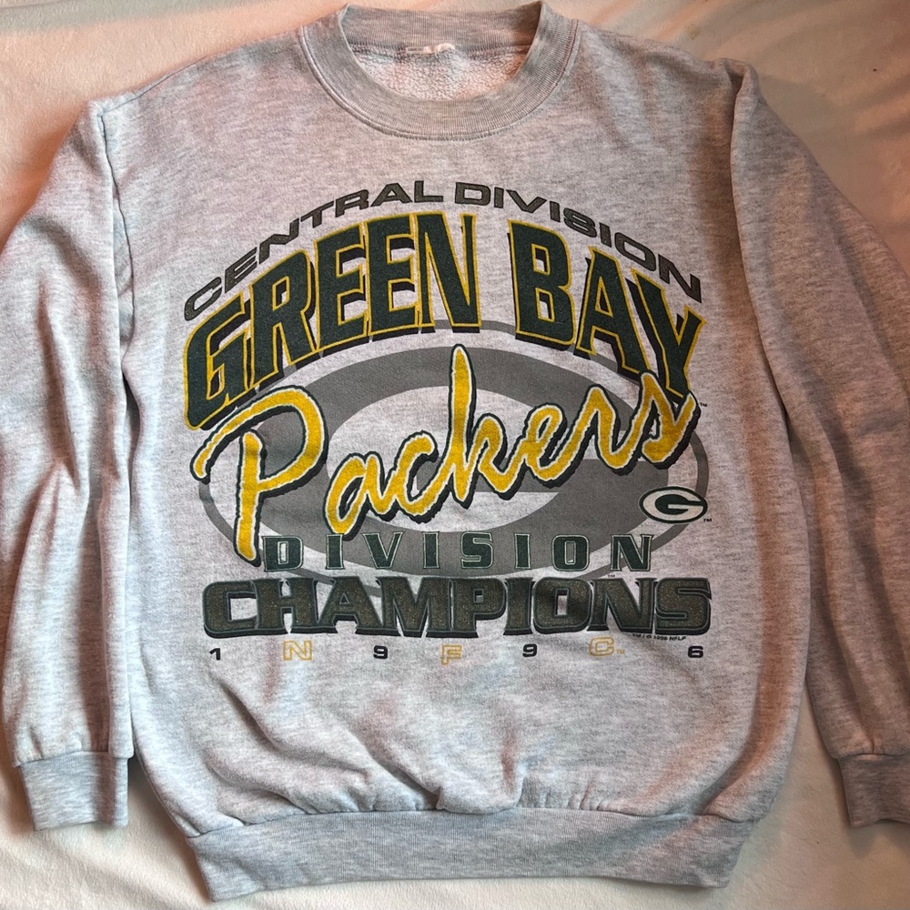 Vtg Green Bay Packers Gray Crewneck Sweatshirt 1996 NFC Champions